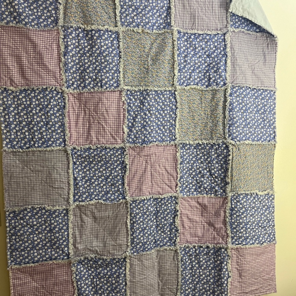Patchwork Quilt with Blue and Pink Patterns children’s size apprx 52”x43”